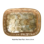 Rattan Dekoratif Dikdörtgen Hasır El Yapımı Sedef Tepsi Küçük Boy 1 Adet thumbnail 1