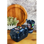 İki Katlı Bölmeli Beslenme Kutusu+Kapaklı Pipetli Bardak 400 ml. - 1