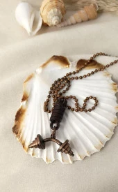 Kolye Dambıl Halter Spor Takı Erkek Kadın Takı Zincir Bronz Renk thumbnail 1