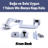 Tog Krom Renk Wc Banyo Kapı Kolu Kare Rozetli Kapı Kolları Sağa ve Sola Uygun Kulpu thumbnail 5