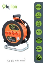 Bylıon Makaralı Uzatma Kablosu 3*1.5mm² 20 Mt. Turuncu Kablo - Işıklı - 1