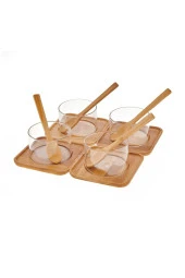 bambu tabaklı cam suffle seti - çok amaçlı altlıklı sunum kasesi 12 parça - 1