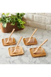 bambu tabaklı cam suffle seti - çok amaçlı altlıklı sunum kasesi 12 parça - 2