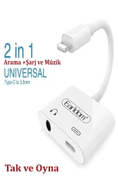 Qpen OT46 Tak Çalıştır Lightning to 2in1 Type-C ve Aux Dönüştürücü thumbnail 4