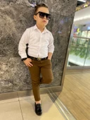 MODAVALS ERKEK ÇOCUK 3 PARÇA GABARDİN PANTOLON & GÖMLEK & KEMER KOMBİN-BEYAZ-745236982 - 3