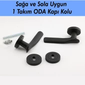 Royal Mat Siyah Oda Kapı Kolu Daire Rozetli Sürgülü ve Çelik Kapı Kulpu Uyumlu Sağ Sol Uygun Kolları - 2