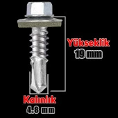 Trapez Çatı Vidası 4.8x19 mm Paket 100 ADET Matkap Uçlu Sac Akıllı Vida Çatı Panel Metal Ağaç Vidası - 2