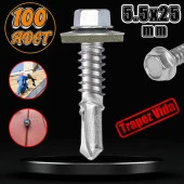 Trapez Çatı Vidası 5.5x25 mm Paket 100 ADET Matkap Uçlu Sac Akıllı Vida Çatı Panel Metal Ağaç Vidası - 1