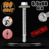 Trapez Çatı Vidası 5.5x60 mm Paket 100 ADET Matkap Uçlu Sac Akıllı Vida Çatı Panel Metal Ağaç Vidası - 1