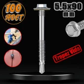 Trapez Çatı Vidası 5.5x90 mm Paket 100 ADET Matkap Uçlu Sac Akıllı Vida Çatı Panel Metal Ağaç Vidası - 1