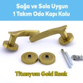 Royal Titanyum Gold Oda Kapı Kolu Daire Rozetli Sürgülü ve Çelik Kapı Kulpu Uyumlu Sağ Sol Kolları - 8