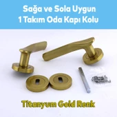 Royal Titanyum Gold Oda Kapı Kolu Daire Rozetli Sürgülü ve Çelik Kapı Kulpu Uyumlu Sağ Sol Kolları - 6