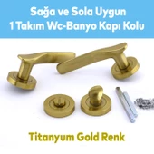 Royal Titanyum Gold Wc Banyo Kapı Kolu Daire Rozetli Sürgülü Kapı Sağ Sol Uygun Kolları Kulpu Uyumlu - 2