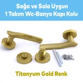 Royal Titanyum Gold Wc Banyo Kapı Kolu Daire Rozetli Sürgülü Kapı Sağ Sol Uygun Kolları Kulpu Uyumlu - 6