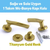 Royal Titanyum Gold Wc Banyo Kapı Kolu Daire Rozetli Sürgülü Kapı Sağ Sol Uygun Kolları Kulpu Uyumlu - 7