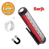 Beyaz Işık 5 W Led Mıknatıslı Sağlam El Feneri Şarjlı Işıldak Kamp Lambası Gece Aydınlatma thumbnail 1