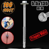 Trapez Çatı Vidası 5.5x135 mm Paket 100 ADET Matkap Uçlu Sac Akıllı Vida Çatı Panel Metal Ağaç Vidası - 1