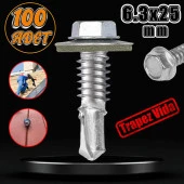 Trapez Çatı Vidası 6.3x25 mm Paket 100 ADET Matkap Uçlu Sac Akıllı Vida Çatı Panel Metal Ağaç Vidası thumbnail 1
