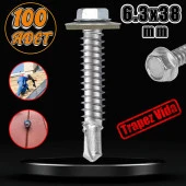 Trapez Çatı Vidası 6.3x38 mm Paket 100 ADET Matkap Uçlu Sac Akıllı Vida Çatı Panel Metal Ağaç Vidası - 1