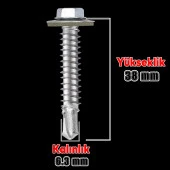 Trapez Çatı Vidası 6.3x38 mm Paket 100 ADET Matkap Uçlu Sac Akıllı Vida Çatı Panel Metal Ağaç Vidası - 2