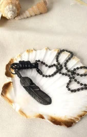 Tüy Deri Kolye Erkek Kadın Kolye Yaprak Takı Zincir Sarı Renk thumbnail 1