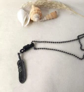 Tüy Deri Kolye Erkek Kadın Kolye Yaprak Takı Zincir Sarı Renk thumbnail 4