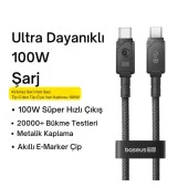 Baseus Led Işıklı E-Marker Çipli Unbreakable Kopmaz Kablo 1Mt Ultra Hızlı 100W Type-C Şarj Kablosu - 2