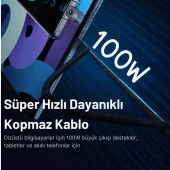 Baseus Led Işıklı E-Marker Çipli Unbreakable Kopmaz Kablo 1Mt Ultra Hızlı 100W Type-C Şarj Kablosu - 4