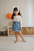 KIZ ÇOCUK DESENLİ BEBE YAKALI KOT ETEKLİ İKİLİ TAKIM - 1
