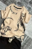 Erkek Çocuk Dinosaur Yazı ve Görsel Baskılı Suprem Bej Tişört Şortlu Takım thumbnail 2