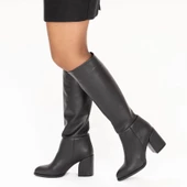 Kadın Kalın Topuklu Sivri Burunlu Klasik Çizme thumbnail 12