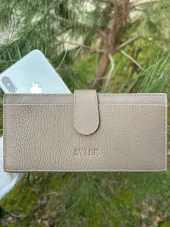 SANLINE Hakiki Deri Telefon Bölmeli Kadın Cüzdan - El Portföyü Vizon - 1