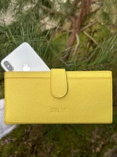 SANLINE Hakiki Deri Telefon Bölmeli Kadın Cüzdan - El Portföyü Sarı - 1