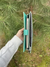 SANLINE Hakiki Deri Telefon Bölmeli Kadın Cüzdan - El Portföyü Turkuaz - 3