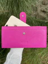 SANLINE Hakiki Deri Telefon Bölmeli Kadın Cüzdan - El Portföyü Fuşya - 6