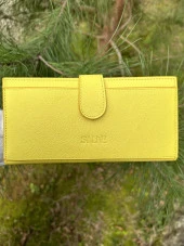 SANLINE Hakiki Deri Telefon Bölmeli Kadın Cüzdan - El Portföyü Sarı - 2