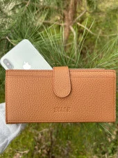 SANLINE Hakiki Deri Telefon Bölmeli Kadın Cüzdan - El Portföyü Taba - 1