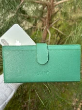 SANLINE Hakiki Deri Telefon Bölmeli Kadın Cüzdan - El Portföyü Yeşil - 1