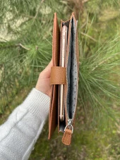 SANLINE Hakiki Deri Telefon Bölmeli Kadın Cüzdan - El Portföyü Taba - 2