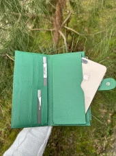 SANLINE Hakiki Deri Telefon Bölmeli Kadın Cüzdan - El Portföyü Yeşil - 2