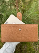 SANLINE Hakiki Deri Telefon Bölmeli Kadın Cüzdan - El Portföyü Taba - 3