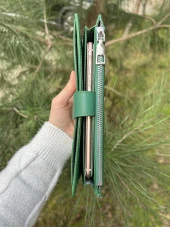 SANLINE Hakiki Deri Telefon Bölmeli Kadın Cüzdan - El Portföyü Yeşil - 3