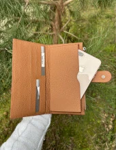 SANLINE Hakiki Deri Telefon Bölmeli Kadın Cüzdan - El Portföyü Taba - 4