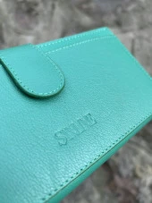 SANLINE Hakiki Deri Telefon Bölmeli Kadın Cüzdan - El Portföyü Turkuaz - 4