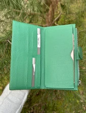 SANLINE Hakiki Deri Telefon Bölmeli Kadın Cüzdan - El Portföyü Yeşil - 5