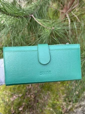 SANLINE Hakiki Deri Telefon Bölmeli Kadın Cüzdan - El Portföyü Turkuaz - 5