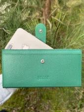 SANLINE Hakiki Deri Telefon Bölmeli Kadın Cüzdan - El Portföyü Yeşil - 6