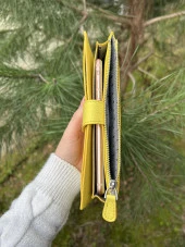 SANLINE Hakiki Deri Telefon Bölmeli Kadın Cüzdan - El Portföyü Sarı - 4