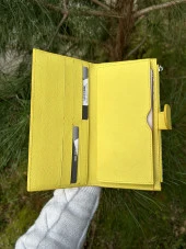 SANLINE Hakiki Deri Telefon Bölmeli Kadın Cüzdan - El Portföyü Sarı - 5