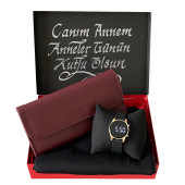 Anneler Günü Dijital Kol Saati Seti Bordo Cüzdan Siyah Penye - 1